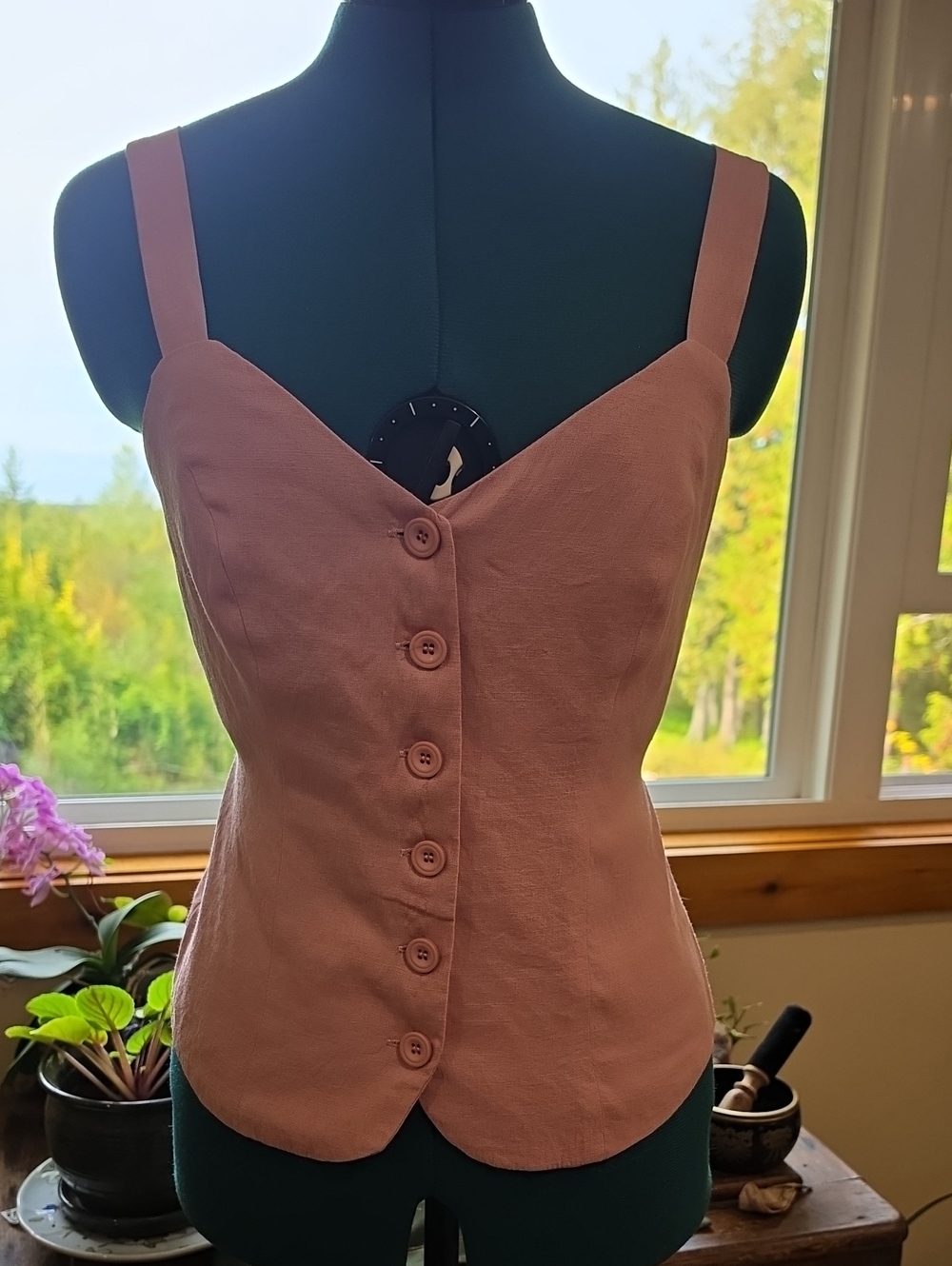 GLG GOOD LUCK GEM - Womens Dusty Rose Button-Front Tank Top - small